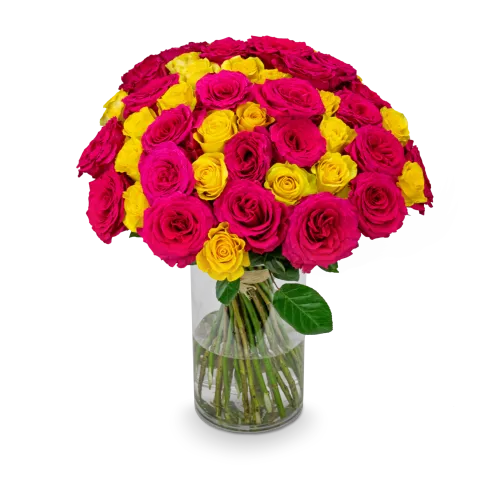 Kytice růžových a žlutých růží